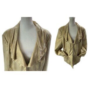 SHARON YOUNG Women Faux Suede Jacket Ruffle Front Lined Sz 16 Gold Quite Luxury